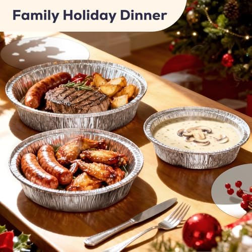 Fit Meal Prep 50 Pack 7” Round Aluminum Foil Pans with Lids, Pie Tins Disposable 7 inch with Lids, Take Out Containers, Freezer Oven Safe Aluminum Baking Pans for Storing, Cooking, Storage, Reheating - Image 4