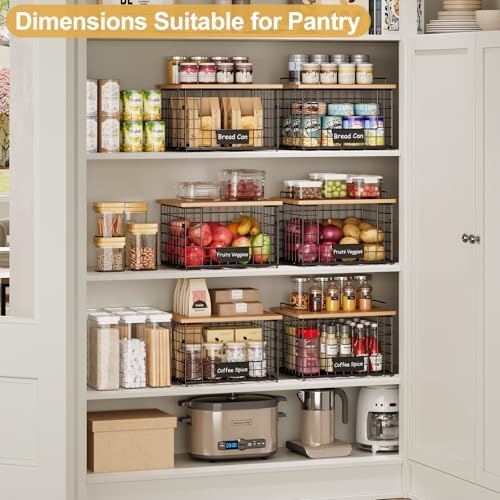 2-Pack Stackable Wire Baskets with 2 Pads & Bamboo Top, Pantry Organizer | Potato and Onion Storage Bin with Labels, Organize Produce/Fruit/Vegetable on Kitchen Counter, Cabinet or Under Sink, XL - Image 6