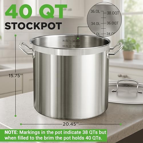 Nutrichef Stainless Steel Cookware Stockpot, 40 Quart Heavy Duty Induction Soup Pot With Stainless Steel Lid And Strong Riveted Handles, Even Heat Distribution, Compatible With Most Cooktops - Image 2