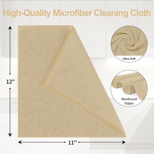 Microfiber Cleaning Cloth, 12 Pack Biege Cleaning Rags,12" X 11" Lint Free Dish Towels Wash Cloths, Reusable Microfiber Towels for Home and Kitchen Bathroom Apartment Cleaning Supplies - Image 2