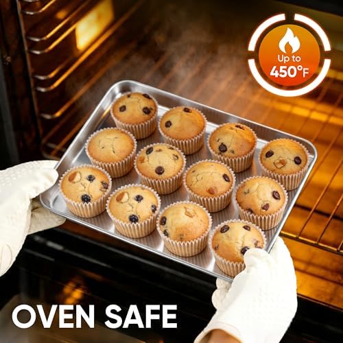 LIANYU Stainless Steel Tray for Baking, 10.2x7.9 Small Cookie Baking Sheet | 3PCS Metal Cooking Sheet Tray for Oven, Rust Free & Mirror Finish, Dishwasher Safe, Heavy Duty, Rust Resistant, No Coating - Image 4