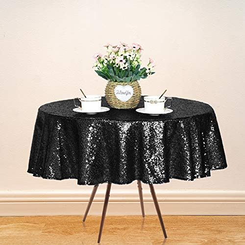 JYFLZQ Black Sequin Tablecloth, Glitter Party Table Cover 50 Inch Round by JYFLZQ
