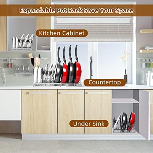 ROOHUA Pot Rack -Expandable Pan Organizer for Cabinet,Pan Organizers Inside Cabinet for Kitchen Cabinet Cookware Baking Frying Rack - Image 7