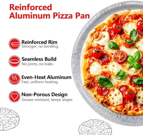 12 Inch Aluminum Pizza Pans, 25 Pack Disposable Round Foil Pizza Pan Trays, Oven & Freezer Safe Disposable Pizza Pan for Baking, Serving, Catering & Parties - Image 5