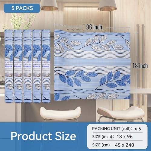 FIFTY FEET Blue Leaves Shelf Liner for Kitchen Cabinets, 18 x 96 Inch x 5 Roll Non Adhesive Non Slip Drawer Liner, Washable Cabinet Liner for Shelves & Drawers - Image 5