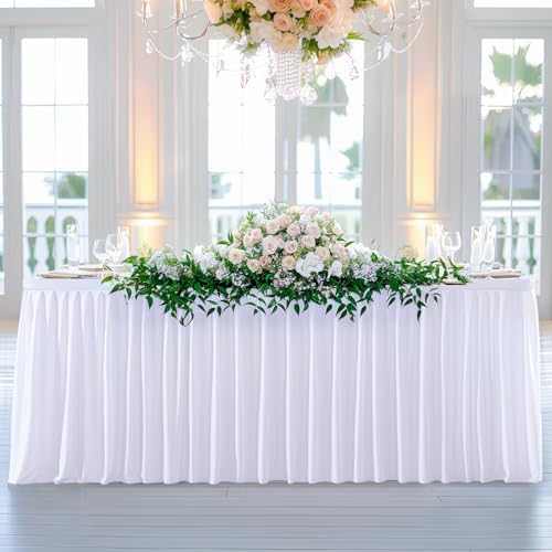 Wish Care 3 Pack White Polyester Table Clothes for 8 Foot Rectangle Tables, Wrinkle Free Fitted Table Cover with Pleated Ruffle Table Skirt for Birthday Party Wedding Trade Show Event Display - Image 4