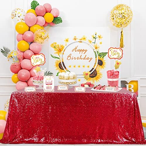 Sequin Tablecloth 90"x156" Red Tablecloth Rectangle Party Tablecloth Cover - Image 2