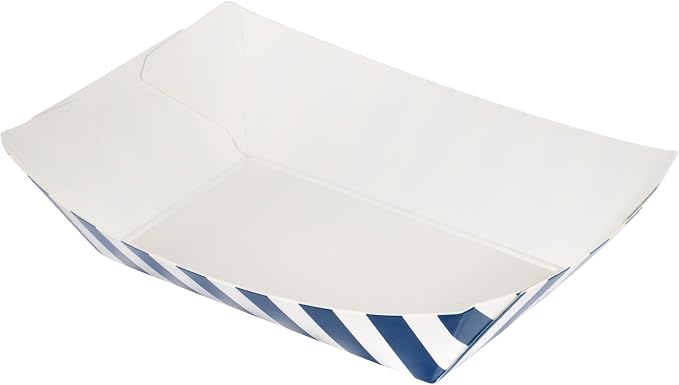 Restaurantware-Bio Tek 4 Ounce Paper Boats, 50 Disposable #25 Food Trays - PE Lining, Durable, Blue And White Striped Paper Food Baskets, For Concession Stands, Picnics, or Fairs - Image 10