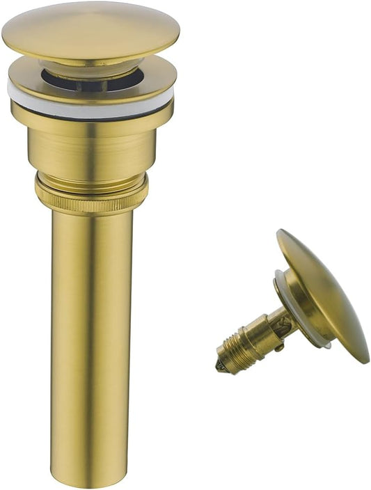 Bathroom Sink Drain With Overflow and Without Overflow Vessel Sink Lavatory Vanity Dual Use Pop Up Drain Stopper,All Metal Rustproof Brass and 304 Stainless Steel,Champagne Bronze
