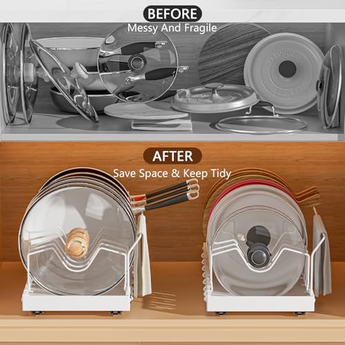 White Pull Out Pot Lid Organizer, Cabinet Pan Rack, 10 Dividers - Image 5