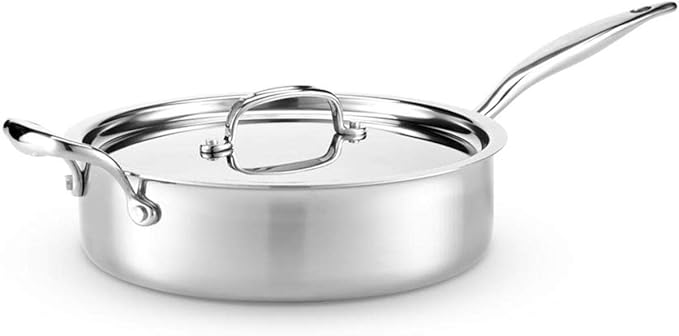Heritage Steel 4 Quart Sauté Pan with Lid - Titanium Strengthened 316Ti Stainless Steel with 5-Ply Construction - Induction-Ready and Fully Clad, Made in USA by HeritageSteel