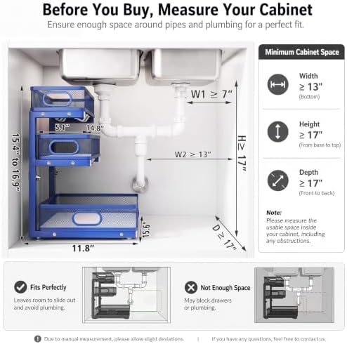 Under Sink Organizer, 3-Tier Sliding Drawers, 2-Pack Royal Blue - Image 4