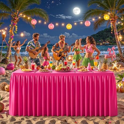 Red Polyester Table Cloths for Rectangle 8 Foot Tables, 1 Pack Wrinkle Free Tablecloths Stretchy Banquet Ruffle Fitted Table Cover Desk Skirt for Parties Wedding Birthday Baby Shower - Image 7