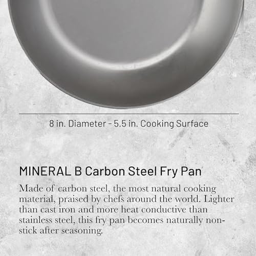 de Buyer MINERAL B Pro Carbon Steel Fry Pan - 8” Diameter, 5.5” Cooking Surface - Ideal for Searing, Sauteing & Reheating - Made in France - Image 2