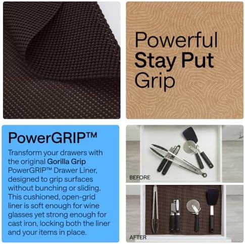 GORILLA GRIP powerGRIP Drawer Shelf and Cabinet Liner, 12" x20', Chocolate - Image 3