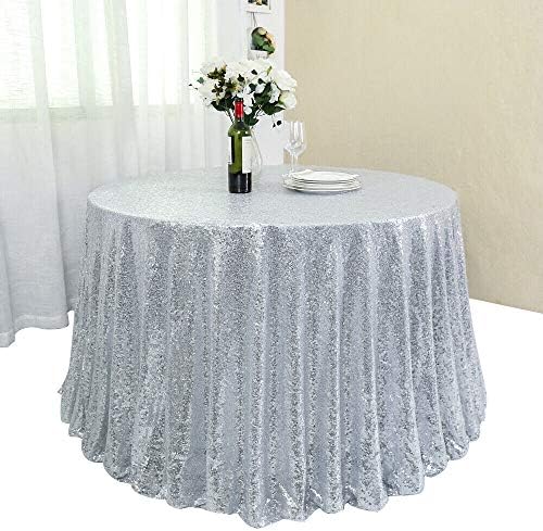 JYFLZQ Silver Sequin Tablecloth, Glitter Party Table Cover 70 Inch Round - Image 5