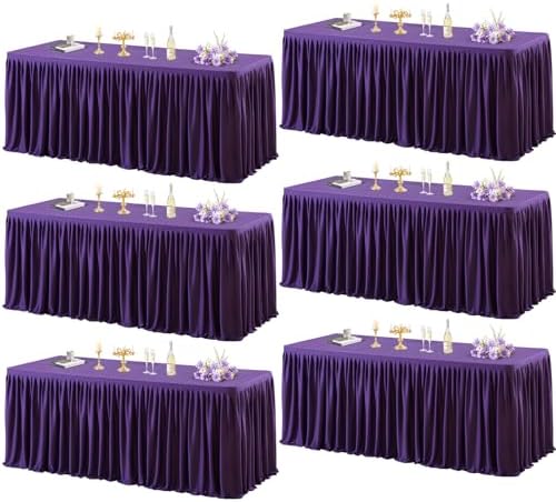 PARTISKY 6 Pack Purple Tablecloths for Rectangle Tables 8ft, Wrinkle Resistant Spandex Table Cover Fitted Stretch Table Cloth with Pleated Ruffle Skirts for Party Banquet Dining Birthday Wedding by Partisky
