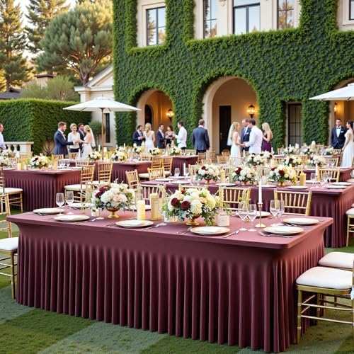 CO-AVE 4pk Burgundy Spandex Tablecloths 6ft for Rectangle Tables, Wrinkle Free Classy Table Skirt Stretchy Fitted Table Cloths Covers 6 Foot for Weddings Birthday Party Events Banquette Baby Shower - Image 6