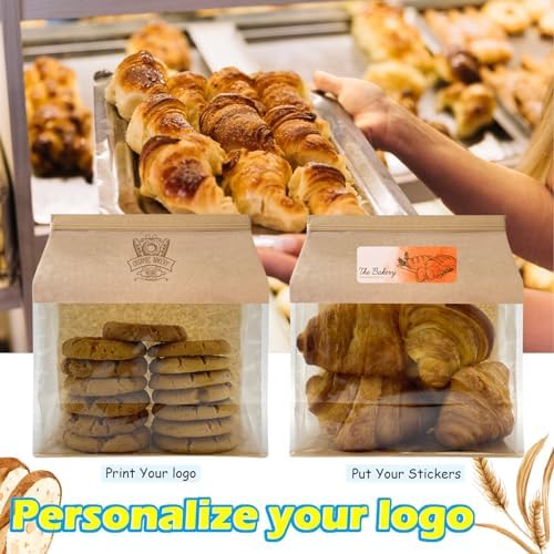 BIUBIU 25ct 8.7×4.3×11inch Thicker Large Bread Bags for Homemade with Window & Twist Tie - Ideal for Sourdough Bread, Loaf, Bakery, Pastry & Baked Goods, Brown Paper with Flat Bottom & Stand Up - Image 5