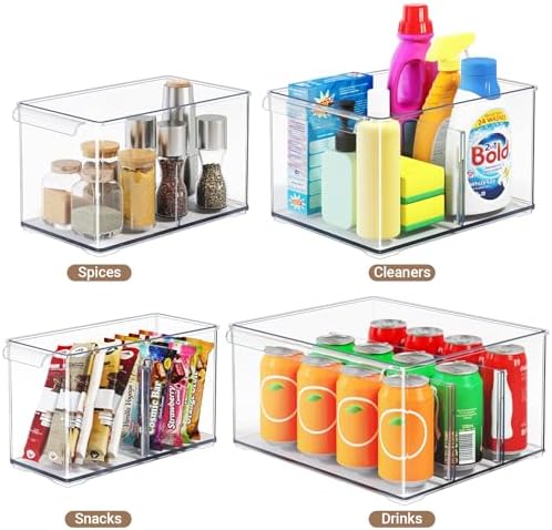 6 Pack Pantry Storage Bins with Divider, Fridge Organizer Large - Image 7