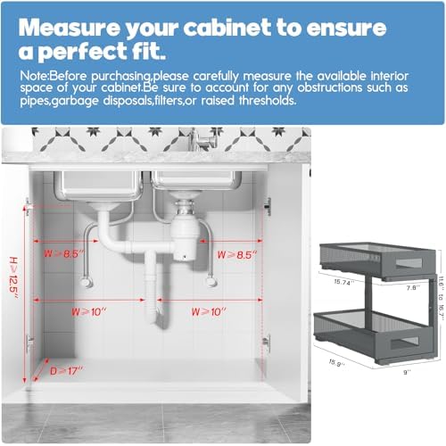 2-Pack Under Sink Organizers And Storage,Large Capacity 2-Tier Pull-Out Cabinet Organizer With Upgraded Tube Rails,Adjustable Height Sliding Drawers,Sturdy Mesh Shelves For Kitchen&Bathroom-Grey - Image 2