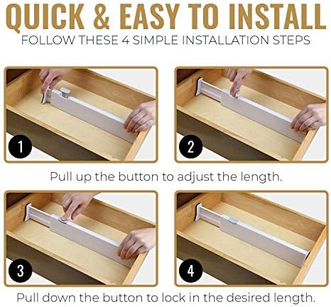 RAPTUROUS Adjustable Drawer Dividers, 2.5" Tall, Expandable 13-22", 8-Pack, Non-Slip for Dresser, Closet, Kitchen, Nursery, and Office (White) - Image 5