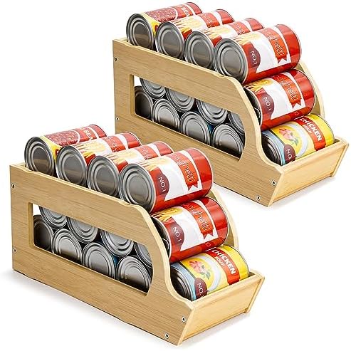 Yumkfoi Bamboo Can Organizers and Storage for Pantry(2 Pack), Stackable | Soda Can Organizer Beverage Drink Holders, Canned Goods Organizer Can Dispenser for Pantry, Kitchen, Cabinet by Yumkfoi