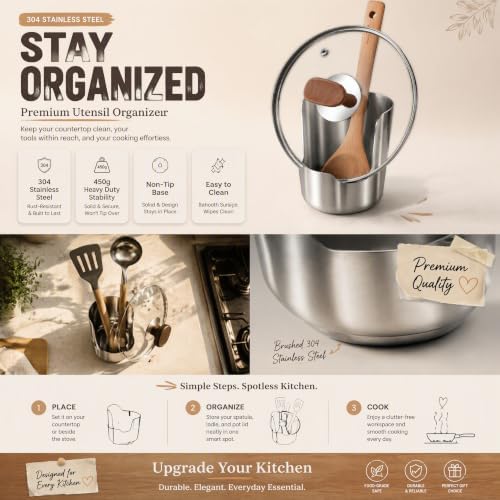 Thickened Stainless Steel Utensil Organizer - 2027 Upgraded Multifunctional Kitchen Utensil Organizer, Heavy Duty 304 Stainless Steel Utensil Holder for Pot Lids, Ladles, Spatulas, Cutting Boards，2PC - Image 5
