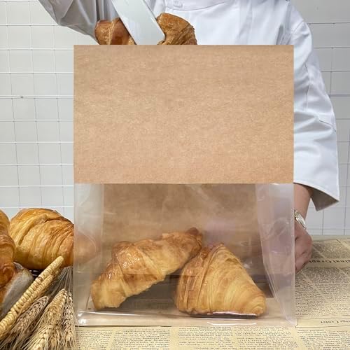 BIUBIU 25ct 8.7×4.3×11inch Thicker Large Bread Bags for Homemade with Window & Twist Tie - Ideal for Sourdough Bread, Loaf, Bakery, Pastry & Baked Goods, Brown Paper with Flat Bottom & Stand Up - Image 4