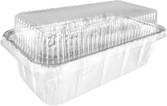 PACTOGO 2 lb. Disposable Aluminum Foil Loaf Pans w/Clear Low Dome Lids | Standard Size 8.5”L x 4.5”W 2.25" Deep | Heavy Duty Bread Container Tins for Baking, Food Storage & Takeout (Pack of 25) - Image 6