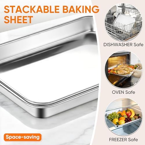 LIANYU Stainless Steel Cookie Sheet Pans, 17.5x13 Inch Baking Sheet 2 Pack | Commercial Grade Half Sheet Pan, Professional Bakeware Cookie Tray, Mirror Finish, Non Toxic, Easy Clean, Dishwasher Safe - Image 5