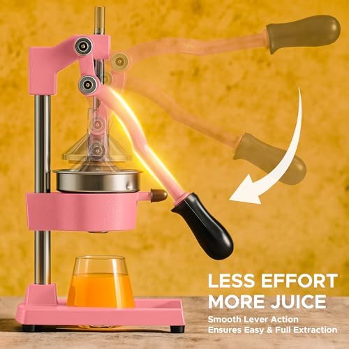 CO-Z Manual Citrus Juicer, Heavy-Duty Manual Juicer with Conical & Flat Pressure Plates, Professional Lemon Squeezer for Orange Pom Lime Lemon Juice, Dishwasher Safe Juice Press, Pink - Image 5