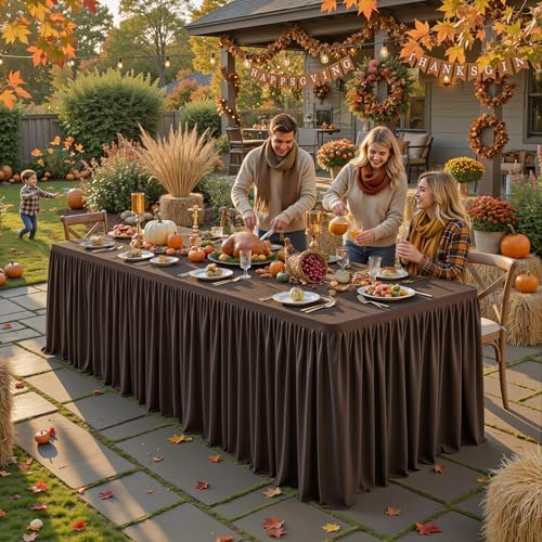 PARTISKY 1 Pack Chocolate Tablecloths for Rectangle Tables 4ft, Wrinkle Resistant Spandex Table Cover Fitted Stretch Table Cloth with Pleated Ruffle Skirts for Party Banquet Dining Birthday Wedding - Image 6