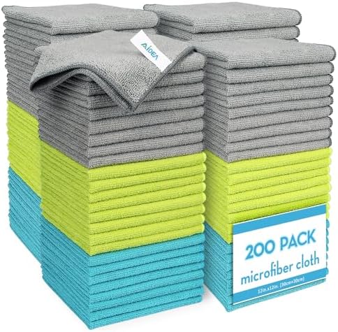 AIDEA Microfiber Cleaning Cloth-200PK, Microfiber Towels for Cars 12"x12" by AIDEAHOME