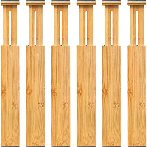 VaeFae 6-Pack Adjustable Bamboo Drawer Dividers, Expandable Drawer Organizer for Kitchen Utensils, Clothes, Bathroom, Office – Fits Drawer Interiors 16.6" to 21.8" by VaeFaeDirect