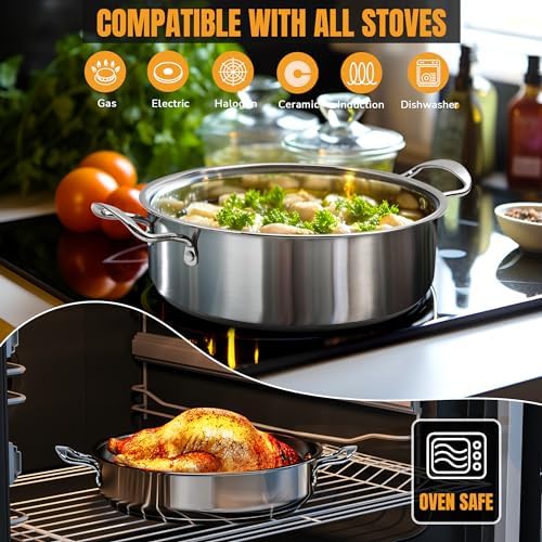 Aufranc Stainless Steel pots and pans set, 6 Piece Nonstick Kitchen Induction Cookware Set,Works with Induction/Electric and Gas Cooktops, Nonstick, Dishwasher (Pack of 2) - Image 5