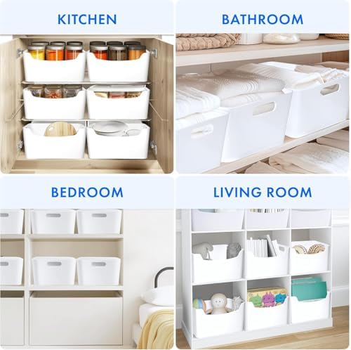 Ytteve 6-Pack Mixed Size White Plastic Storage Bins – Includes 2 Large (13"x9.5"x5.7") & 4 Medium (9.5"x6.7"x4.1") – Versatile Shelf Organizers for Kitchen Pantry, Closet, Bathroom, Office & Cabinet - Image 7