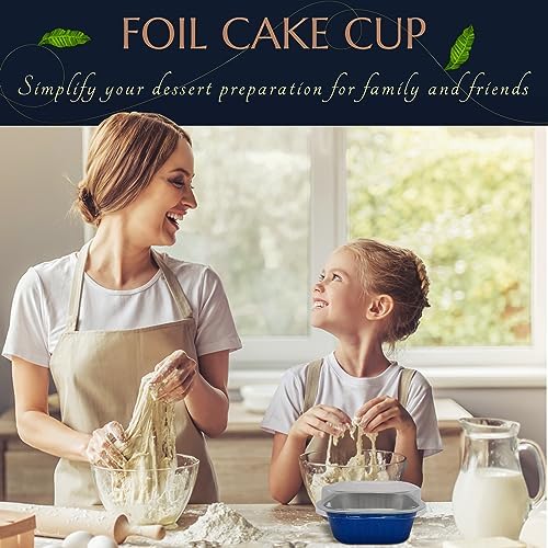 KitchenDance Disposable Foil Cake and Dessert Cup Set with Lid - 4.5 x 4.5" Square Cake Baking Pan for Hotels, Restaurants - Heavy Duty Aluminum Pan for Baking and Preparing Food, #A-24P (100, Blue) - Image 4