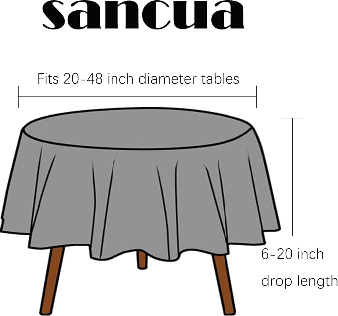 sancua Light Grey Round Tablecloth 60 Inch Diameter for 20-48 Inch Tables - Image 7