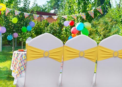 Yellow Sapndex Chair Sashes 50 Pack, Yellow Chair Bows Sashes for Wedding Birthday Party Folding Chairs Decor - Image 5