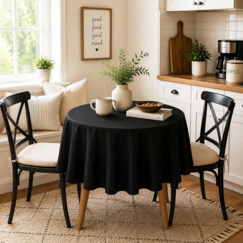 sancua Black Round Tablecloth 60 Inch Diameter for 20-48 Inch Tables - Image 4