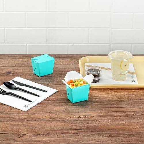 Restaurantware Bio Tek 2.8 x 2.2 x 2.5 Inch Food Containers 200 Noodle Takeaway Boxes - Disposable Sturdy Turquoise Paper 8 Ounce Take Out Boxes Rectangle For Hot Or Cold Foods - Image 3