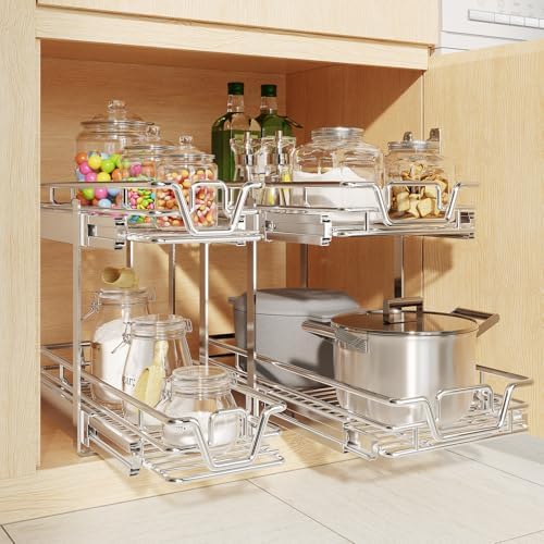 2-Tier Kitchen Cabinet Pull Out Shelf and Drawer Organizer Slide Out Pantry Storaqe Basket in Multiple Sizes (15" W x 21" D) - Image 4