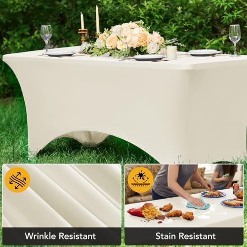 6-Pack Premium Cream Spandex Tablecloths for 6ft Rectangle Tables - Image 4