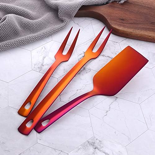 12 Pcs Cooking Utensil Set, Stainless Steel Orange Titanium Plated Cookware Sets with Public Fork/Spoon, Cake Shovels, Spatula, Ladles, Solid Spoon, Slotted Spoon, Pasta Server, Kitchen Tool Gadget - Image 4