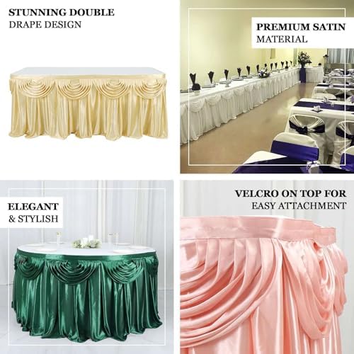 Efavormart 14ft Peacock Teal Pleated Satin Double Drape Table Skirt - Image 3