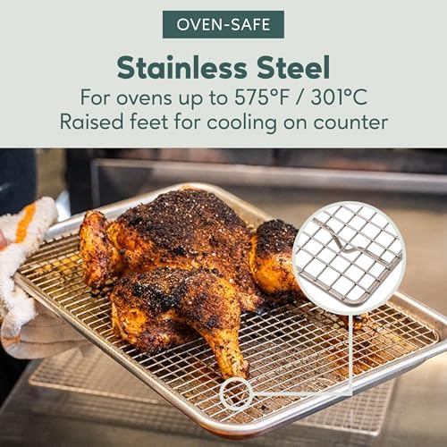 Ultra Cuisine Cooling & Baking Rack Set - Sheet Pan - 10'' x 14.7" | 100% Stainless Steel, Oven-Safe, Dishwasher-Safe, Heavy Duty Tight-Wire, Set of 2, Half Sheet Pan Cooling Racks, Easy Clean - Image 6