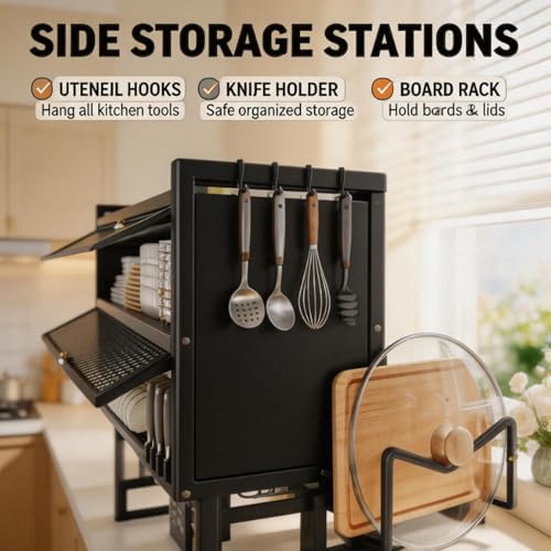 KeepKitchen Sink Shlef Organized Space-Saving,rack dishwashing sink countertop dustproof cupboard storage multifunctional tableware storage drain rack double layer(Black double layer,85cm/33.5in) - Image 6