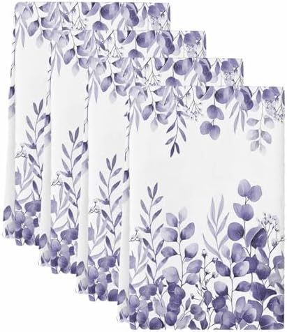 Purple Eucalyptus Kitchen Towels Set of 4, Absorbent Dish Towels for Kitchen, Botanical Summer Leaves Country Floral Microfiber Hand Towel, Quick Drying Tea Towel for Cleaning Decorative Dishcloths - Image 2
