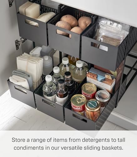 YAMAZAKI Home 2-Tier Storage Basket, Under-Sink Storage, ABS Plastic, Black - Image 3